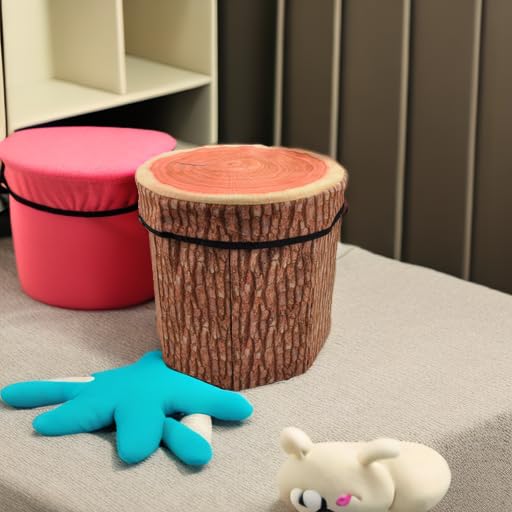 Tree Stump Fruit Storage Ottoman - Collapsible Kids Toy & Seat Chest