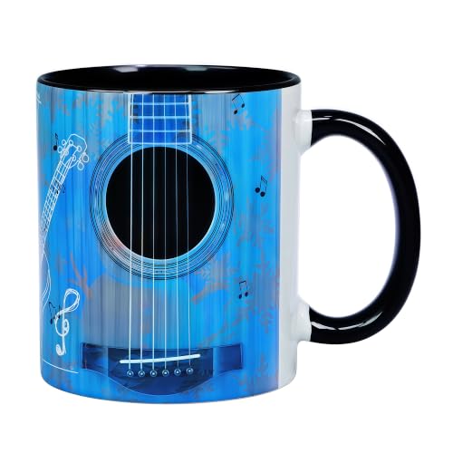 Guitar Coffee Mug 11.5 oz - Blue Pattern Ceramic Cup for Musicians & Teachers