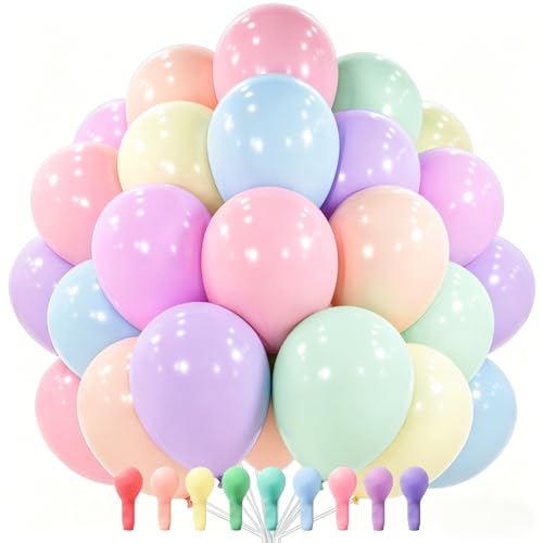 PartyWoo Pastel Rainbow Balloons 12 Inch 100 Pack Thick Latex Party Decor