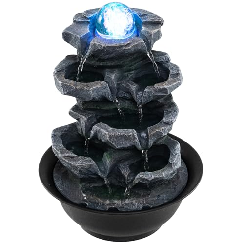 Indoor Tabletop Water Fountain with LED Lights & Rotating Crystal Ball
