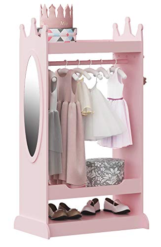 Kids Dress-Up Storage Armoire with Mirror and Crown Design