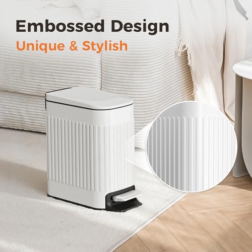 Slim Stainless Steel Bathroom Trash Can with Soft-Close Lid & Pedal, 1.6 Gal