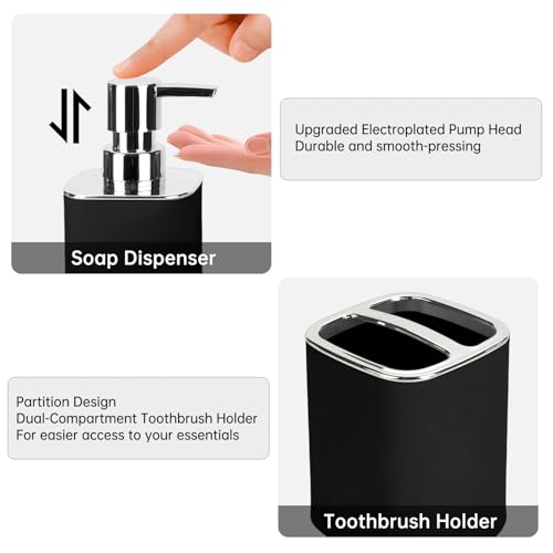 2-Piece Black Bathroom Accessory Set: Soap Dispenser & Toothbrush Holder