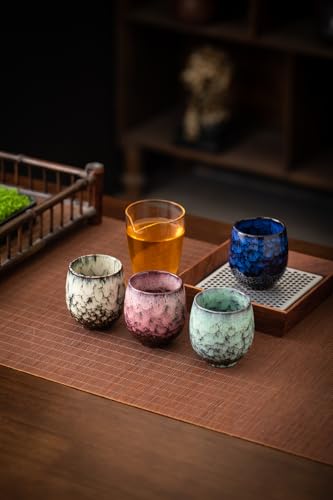 Lxuwbd Ceramic Teacup Set of 4 - Kung Fu Tea & Coffee Cups in 4 Colors