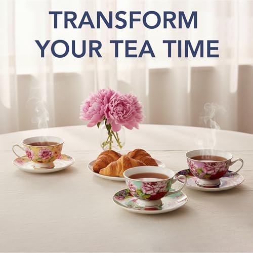 Multicolor Floral Tea Cups & Saucers Set of 6 - 8 oz Brew To A Tea