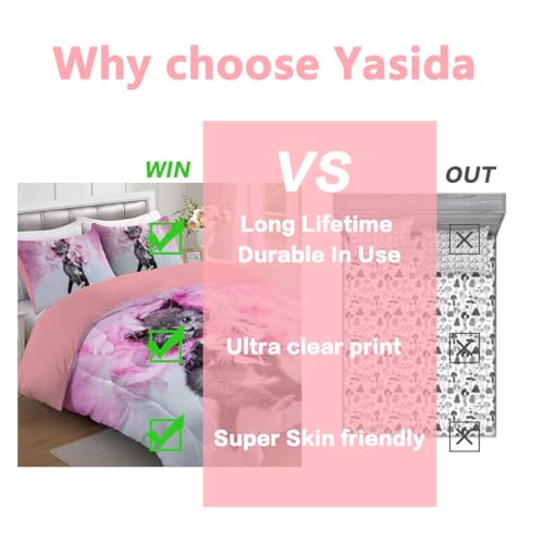 Twin Cat Comforter Set for Kids - Cute Pink Bedding 3Pcs