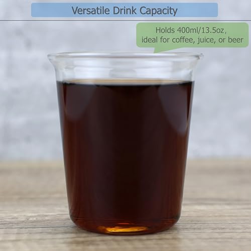 Clear Borosilicate Glass Drinking Cups, 13.5oz Set of 2