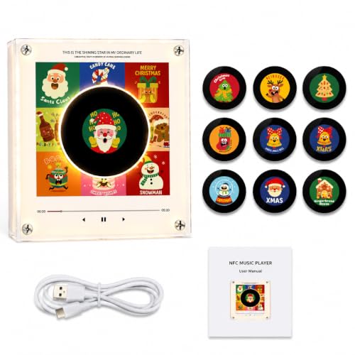Christmas NFC Music Box with LED Light & 9 Discs, Rechargeable Holiday Decor