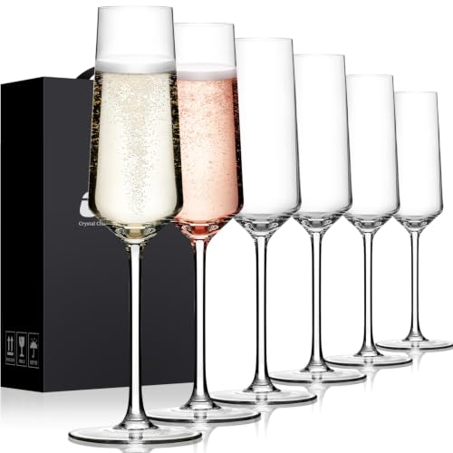OJA 7oz Crystal Champagne Flutes Set of 6 | Elegant Stemware for Celebrations