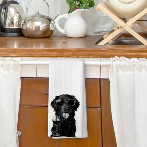 Flat-Coated Retriever Wine & Kitchen Dish Towels, 16x24in, Coated Retriever Gifts