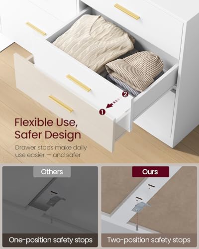 6-Drawer Dresser Chest with Gold Handles, Modern Storage Tower in White
