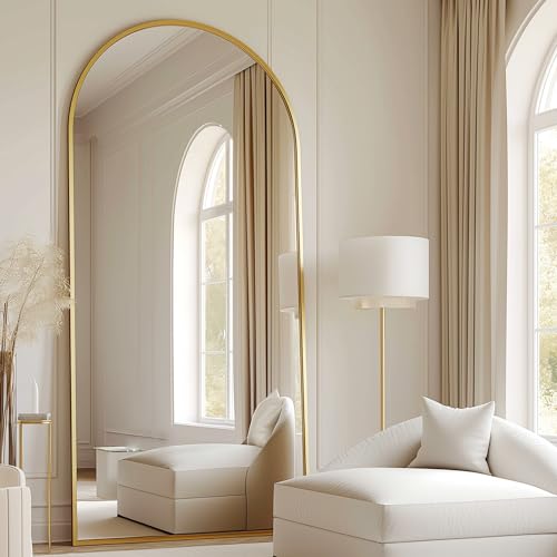 71" x 30" Arched Full Length Floor Mirror with Aluminum Frame, Gold