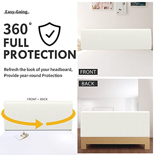 Stretch Jacquard Bed Headboard Cover - King Size, Cream