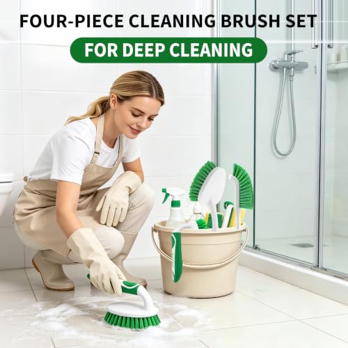 Heavy Duty Scrub Brush Set - 4 Piece Shower & Tile Cleaning Brushes