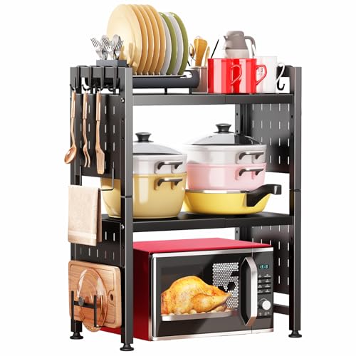 3-Tier Expandable Microwave Stand, Adjustable Heavy Duty Kitchen Counter Shelf