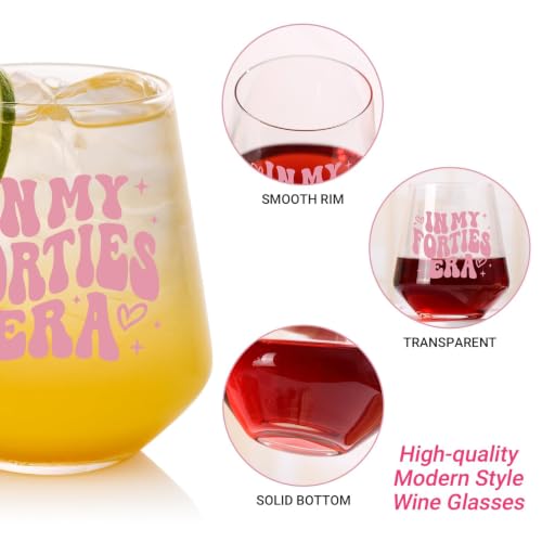 In My Forties Era 18oz Stemless Wine Glass - 40th Birthday Gift for Her