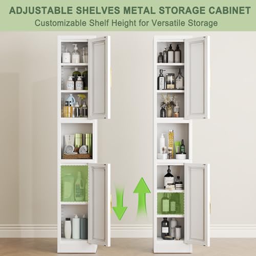 67" Tall Slim Metal Bathroom Storage Cabinet, Narrow Freestanding Cupboard