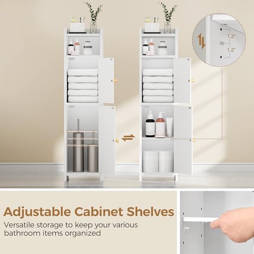 Narrow Bathroom Storage Cabinet with Adjustable Shelves, 31.5" Tall, White