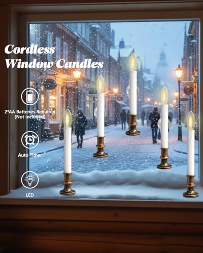 SUNSGNE C26 LED Battery Operated Flameless Window Candles with Auto Timer, 4 Pack, Antique Bronze Base