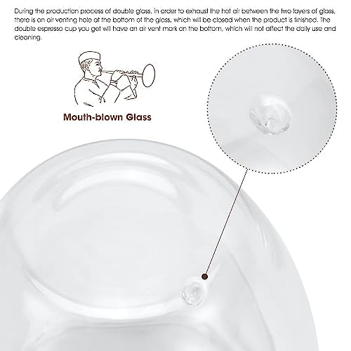 VENVENWEAVS 4-Pack 5oz Double Wall Hand Blown Espresso Cups - Gift Box