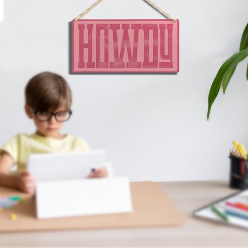 Howdy Wall Sign, Hot Pink Cowgirl Western Decor, 12x6 Inch Wood Wall Art