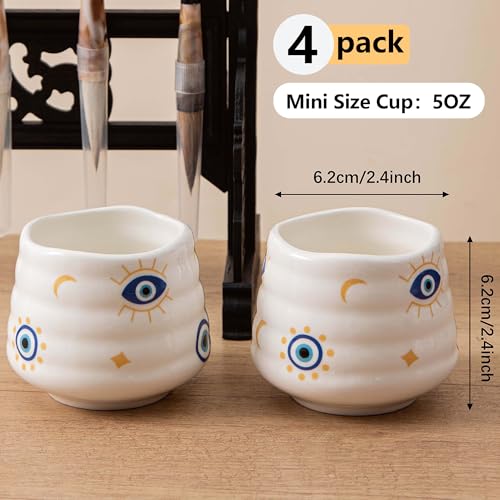 YumiPLUS Ceramic Espresso Cup Set 5oz Evil Eye Tea Cups - Set of 4