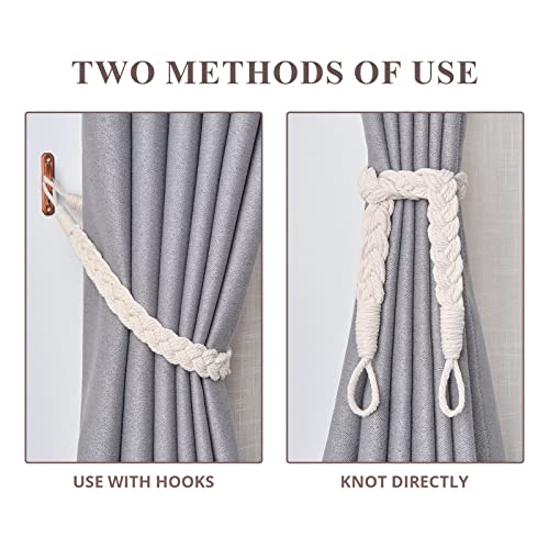 2 Pack Natural Cotton Rope Curtain Tiebacks, Boho Hand-Woven Drape Holdbacks