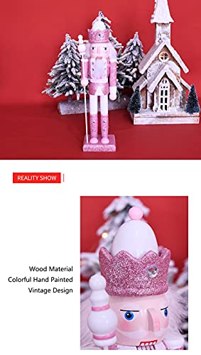 Pink Wooden Nutcracker Soldier Figure - 12 Inch Festive Christmas Decor