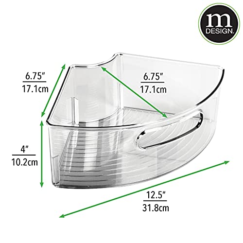 mDesign Plastic Lazy Susan Cabinet Storage Bin with Front Handle for Kitchen Countertop, Pantry, Shelf, Fridge Organization - Hold Food, Drinks, Snacks - Ligne Collection - 2 Pack - Smoke Gray Tint