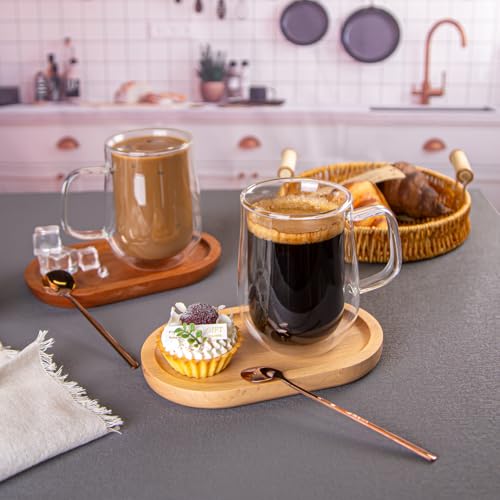 COMOME 16 oz Double Walled Borosilicate Glass Coffee Mugs Set of 2 with Spoons - Insulated Hot Beverage Cups