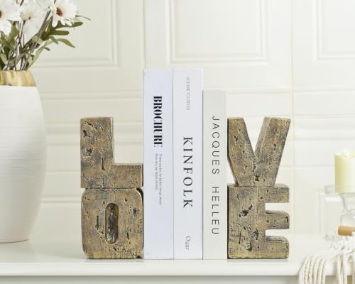 Decorative Copper Love Book Ends - Modern Heavy Duty Bookends for Shelves