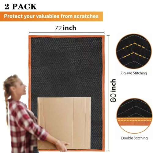 Heavy Duty Moving Blankets 80x72in - 2 Pack Padded Furniture Covers