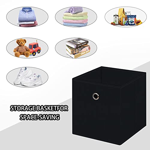 Foldable Storage Cubes 11 Inch Fabric Bins with Handles Set of 3 Black