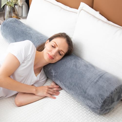 Memory Foam Round Body Pillow - 47x7.87 Inches Velvet Cover