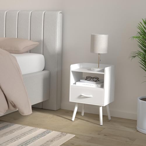 Modern 2-Tier Nightstand with Drawer and Open Storage Shelf