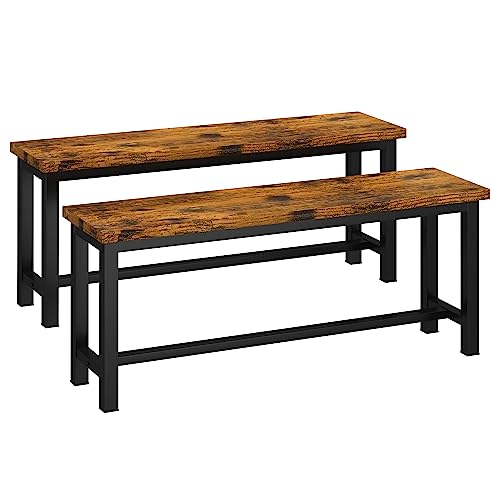 Industrial Dining Bench Set, Rustic Wood and Steel, 2-Piece, 38.5-Inch