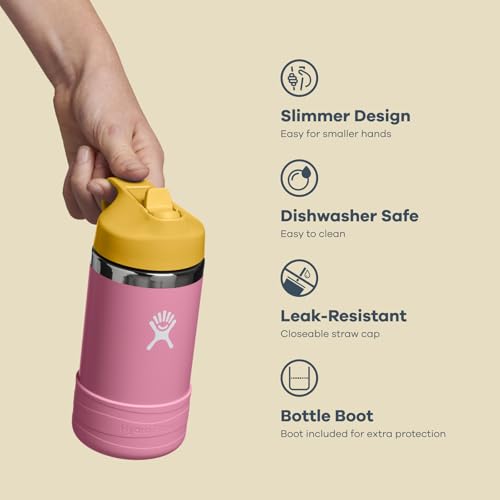 Insulated Kids Stainless Steel Water Bottle with Straw Cap 12 Oz Purple