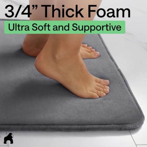 GORILLA GRIP Memory Foam Bath Rug - 24x17 Graphite Gray Absorbent Velvet Mat
