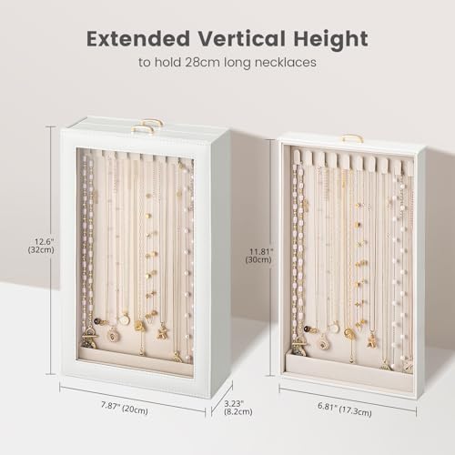 2-Layer Necklace Organizer Box with Clear Window and Velvet Lining
