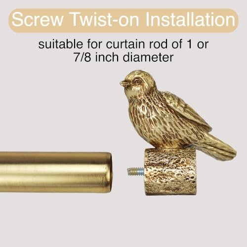 Antique Gold Bird Curtain Rod Finials for 1 or 7/8 Inch Rods (2 Pack)