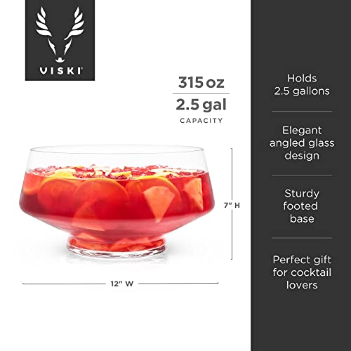 2.5-Gallon Footed Glass Punch Bowl, Large Angled Serving Bowl for Parties