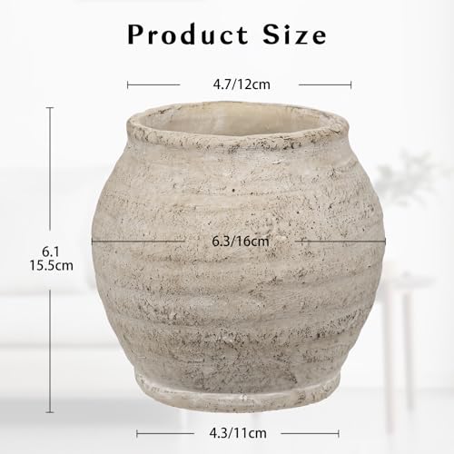 Rustic Ceramic Pottery Vase 6.1 Inch Farmhouse Table Decor Jar