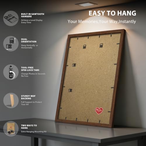 24x30 Brown Solid Wood Picture Frame 5 Pack - Wall & Table Display, 23.5x29.5 Viewable
