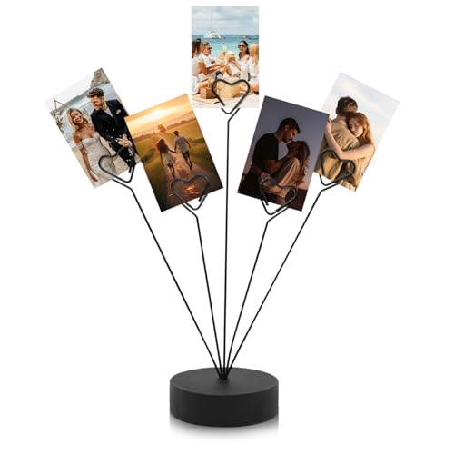 Heart-Shaped Photo Display Tree Stand with 5 Clips for Desk Decor
