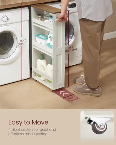 4-Tier Slim Slide-Out Storage Cart with Wheels for Kitchen and Bathroom