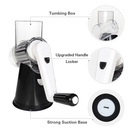 Rotary Cheese Grater & Vegetable Shredder with Suction Base - 3 Blades