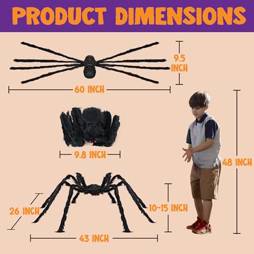Giant Halloween Black Hairy Spiders (2 Pack) - 5 Ft Outdoor Props