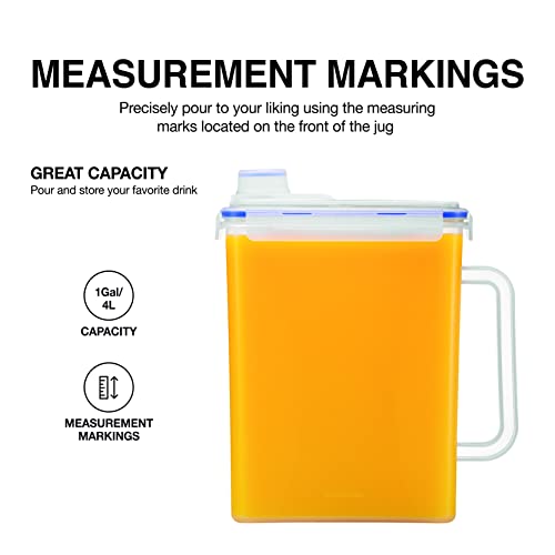 Clear Plastic Water Pitcher with Lid - 1 Gallon BPA-Free Fridge Door Jug
