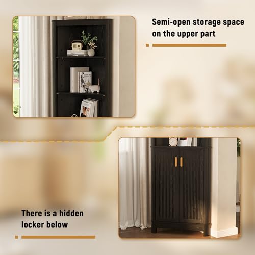 69-Inch Tall Corner Storage Cabinet with Fluted Doors and Shelves