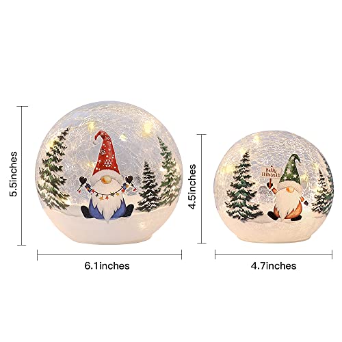 Lighted Christmas Gnome Crackle Glass Globes - Set of 3 with Timer